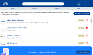 Resultados de matches de universidad europea en la App Vente a Europa